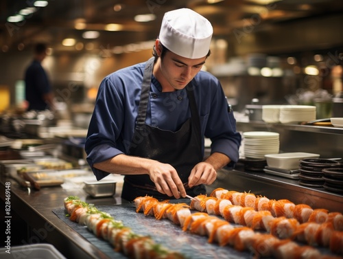 Modern Chef Creating Artful Sushi Masterpieces in a Stylish Kitchen