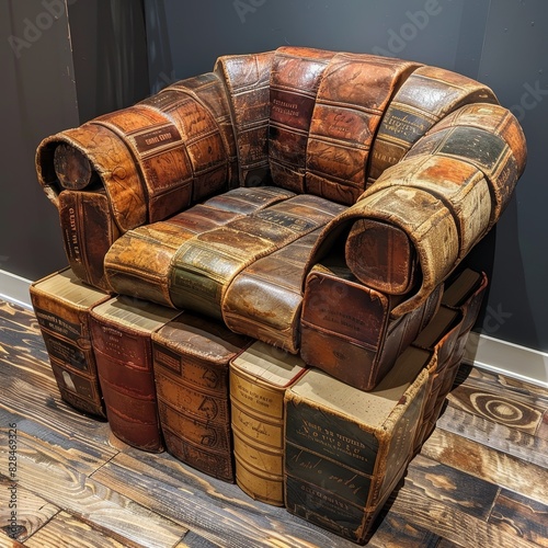 Vintage Leather Armchair Made from Old Books Generative AI