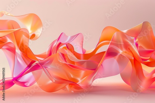 A long, curvy orange ribbon with pink and white swirls