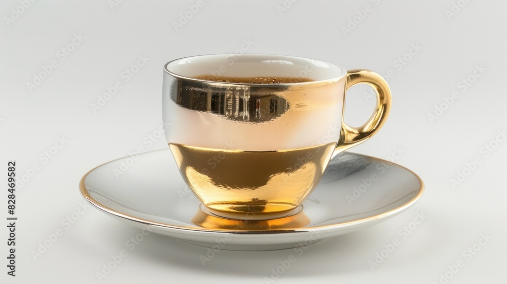 espresso coffee in a ceramic cup, gold , isolated on white. Environmentally friendly friends espresso coffee in a ceramic cup, gold , isolated on white. Environmentally friendly friends