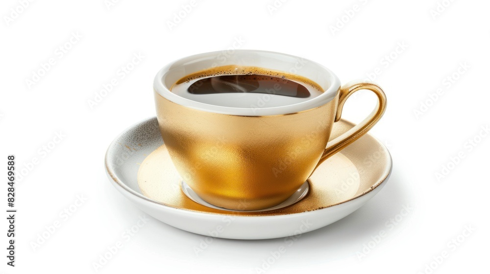 espresso coffee in a ceramic cup, gold , isolated on white. Environmentally friendly friends espresso coffee in a ceramic cup, gold , isolated on white. Environmentally friendly friends