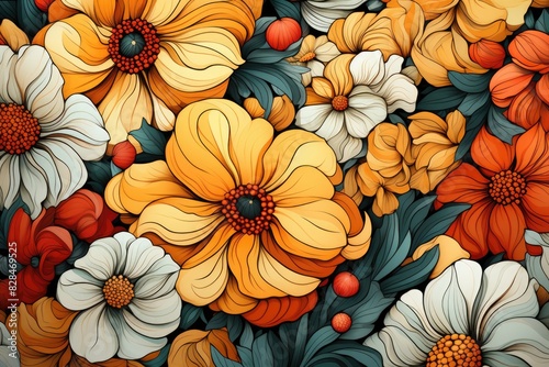 Vibrant Floral Patterns  Bold Colors and Intricate Details in Illustrations