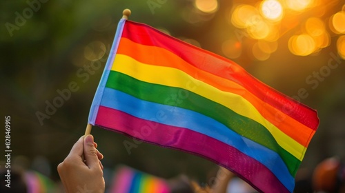 A close-up of hands holding a rainbow flag  representing solidarity and support for LGBTQIA rights