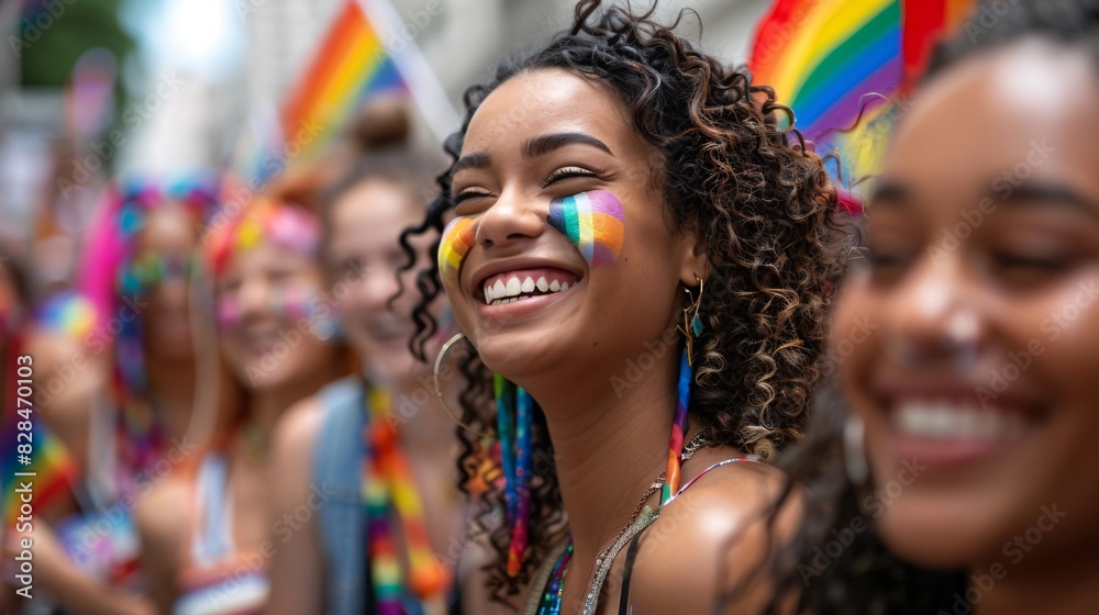 A group of friends at a pride parade, laughing and waving rainbow flags, celebrating diversity and equality A group of friends at a pride parade, laughing and waving rainbow flags, celebrating diversity and equality