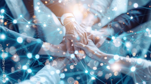 Teamwork and human resources, technology concept, human resources management in company business with network of people to support partnership, trust