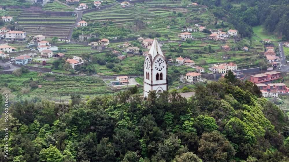 Aerial view of Clock Tower Of Chapel of Our Lady of Fatima on Madeira island, Portugal Aerial view of Clock Tower Of Chapel of Our Lady of Fatima on Madeira island, Portugal
