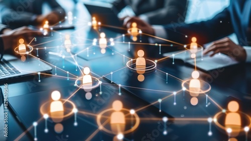 Teamwork and human resources, technology concept, human resources management in company business with network of people to support partnership, trust