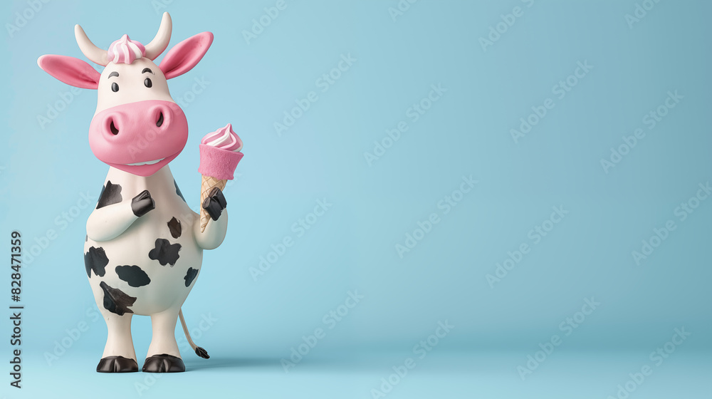 Cow with ice cream cone. With a copy of space. Cow with ice cream cone. With a copy of space.