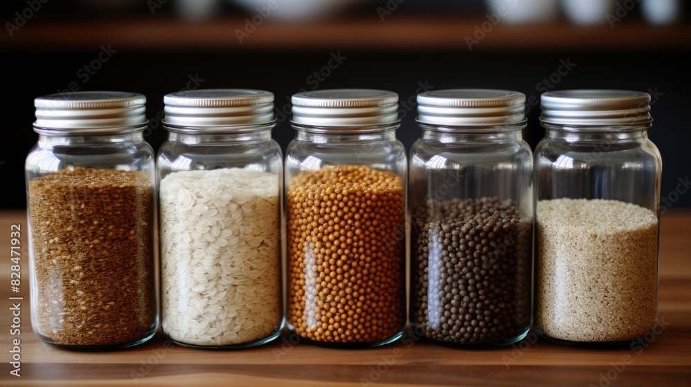 Glass jars with various grains Glass jars with various grains