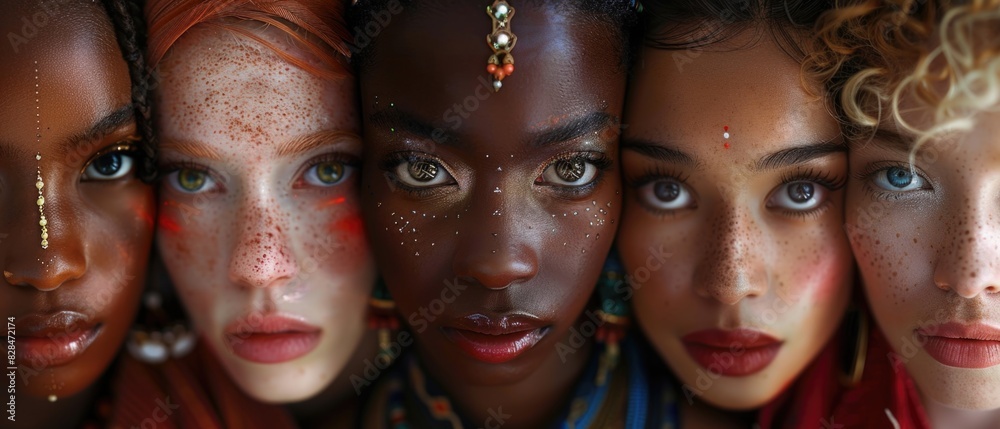 Obraz premium Group of women with color eyes and freckles