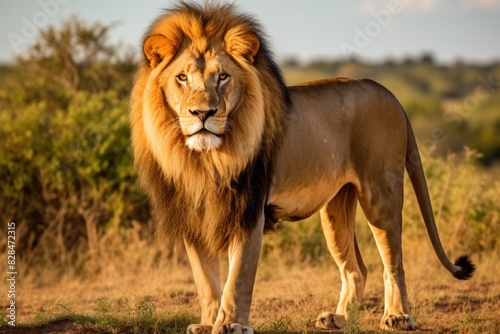 King of the Savanna - Majestic Lion Standing Proudly on African Plains