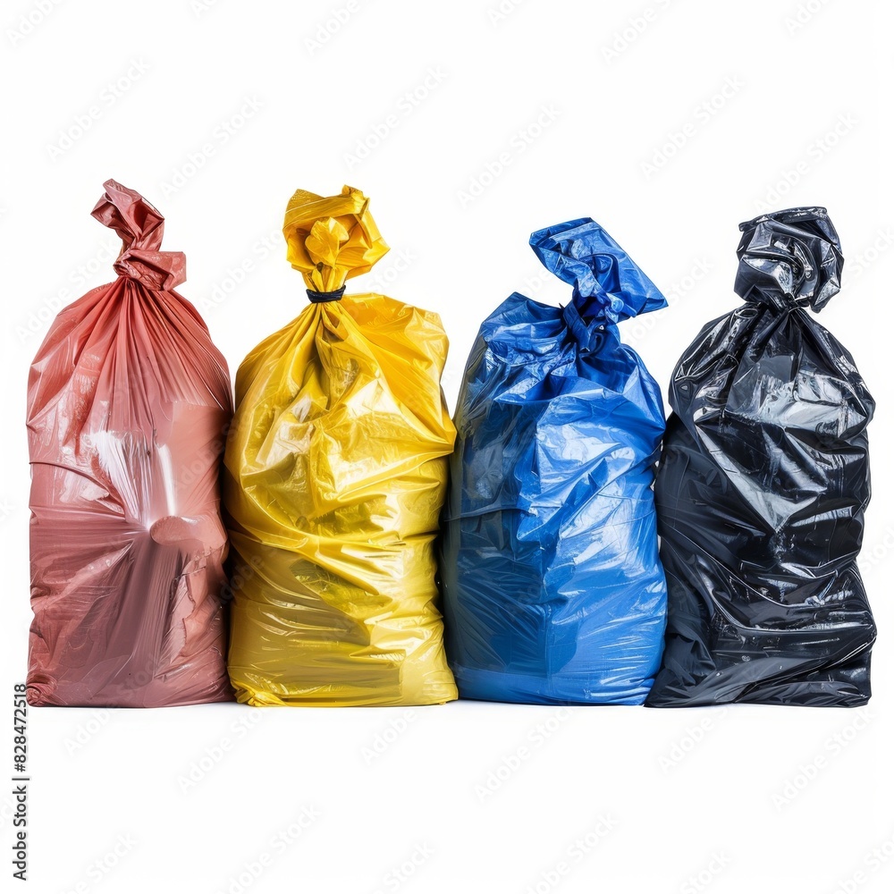 Trash bags set, full plastic garbage containers, polyethylene rubbish bag set, rubbish sack isolated, waste Trash bags set, full plastic garbage containers, polyethylene rubbish bag set, rubbish sack isolated, waste