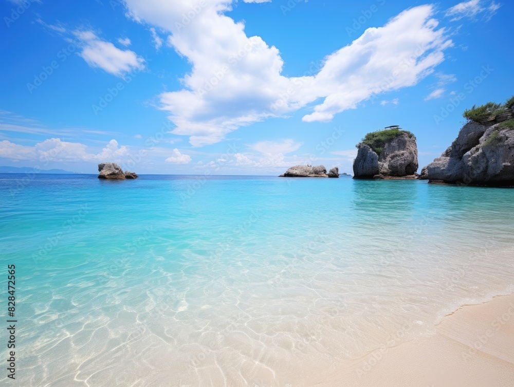 Fototapeta premium Serene Tropical Paradise - Tranquil Beach with Crystal-Clear Turquoise Waters