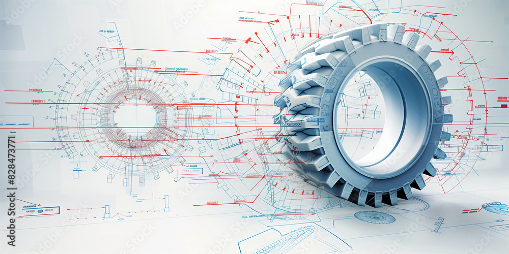 Obraz premium Blueprint of a tractor or buldoser or heavy duty car wheel