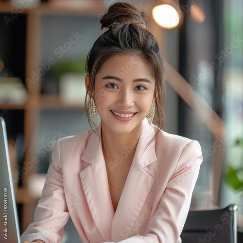 Ambitious Thai Businesswoman Exuding Elegance and Professionalism in a Highend Office Space