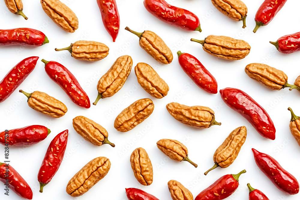 Red Chili Peppers and Dried Pods Isolated on White Red Chili Peppers and Dried Pods Isolated on White