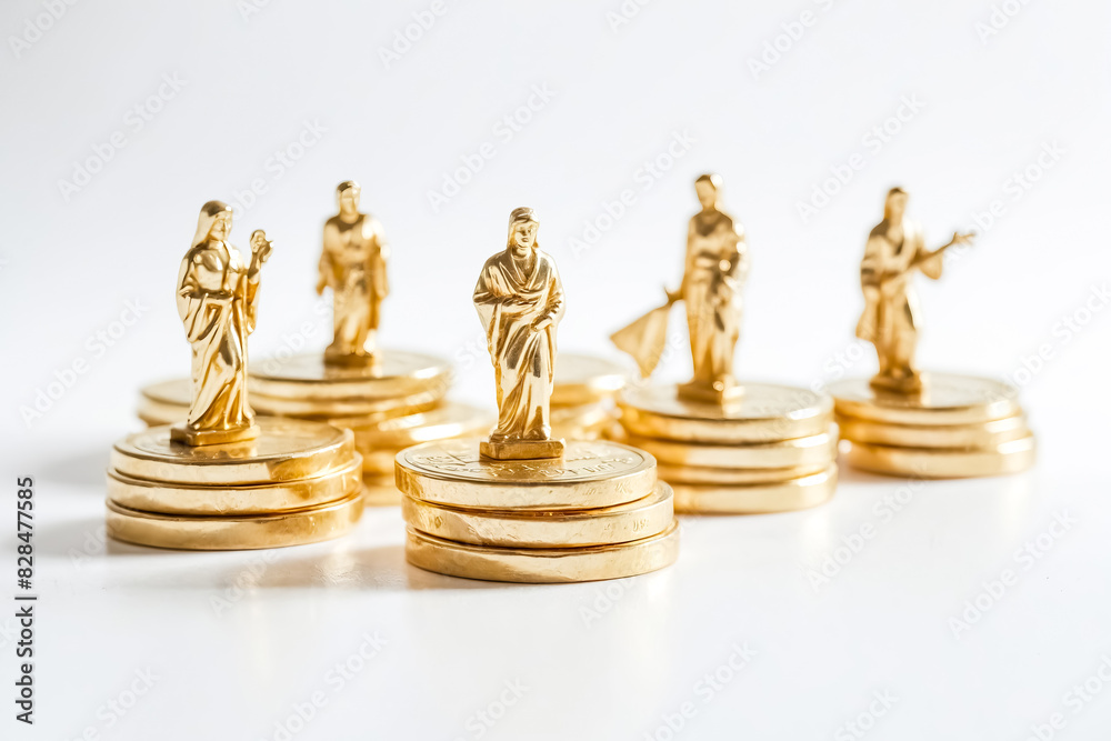 Gold Statues on Stacks of Gold Coins Gold Statues on Stacks of Gold Coins