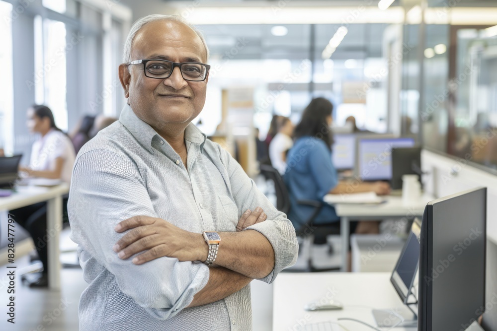 senior indian businessman standing at office senior indian businessman standing at office