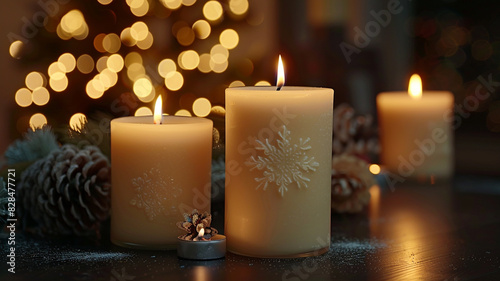 Soy wax candles for home decoration over dark backdrop. modren design.