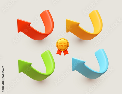 3D realistic arrows set. Curved arrows collection.