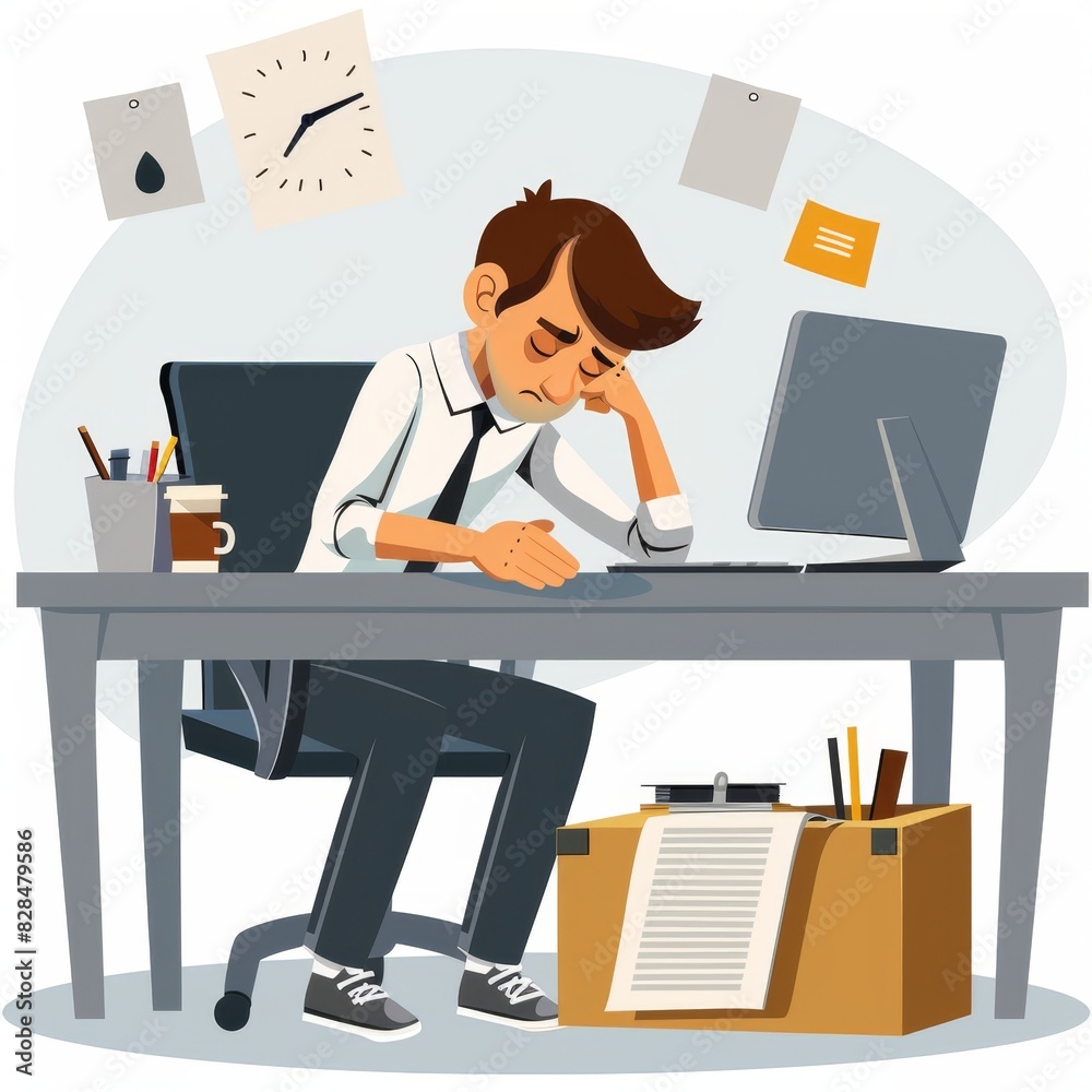 Sad office worker drawing, tired manager, sad person, having bad day, overworked burnout Sad office worker drawing, tired manager, sad person, having bad day, overworked burnout