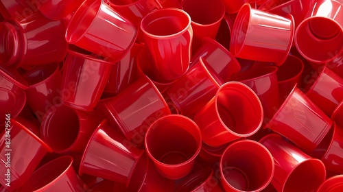 Red plastic cup stack. Three-dimensional illustration photo