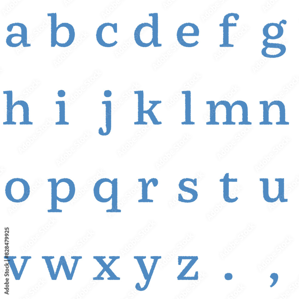 青い劣化した小文字のアルファベット 青い劣化した小文字のアルファベット
