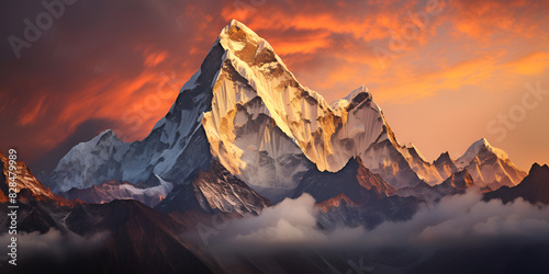 sunrise in the mountains  Most wonderful sunset over everest digital wallpaper photos Ai generated art 
