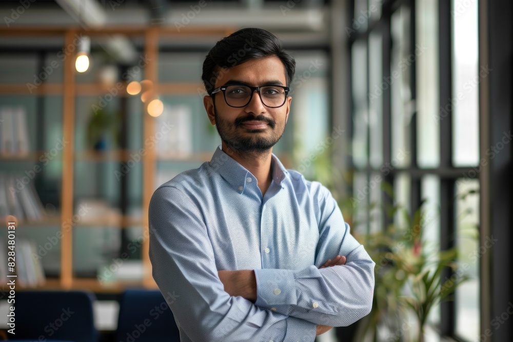 young businessman standing confidently at office young businessman standing confidently at office