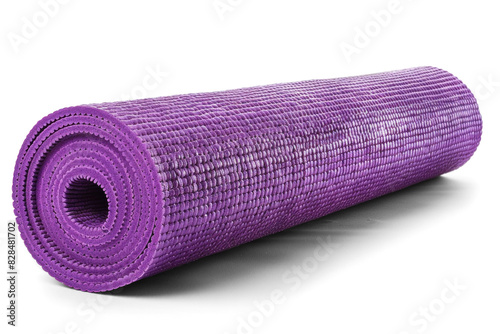 Rolled Purple Yoga Mat on Transparent Background