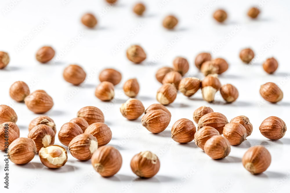 Close-up of Hazelnuts on White Background