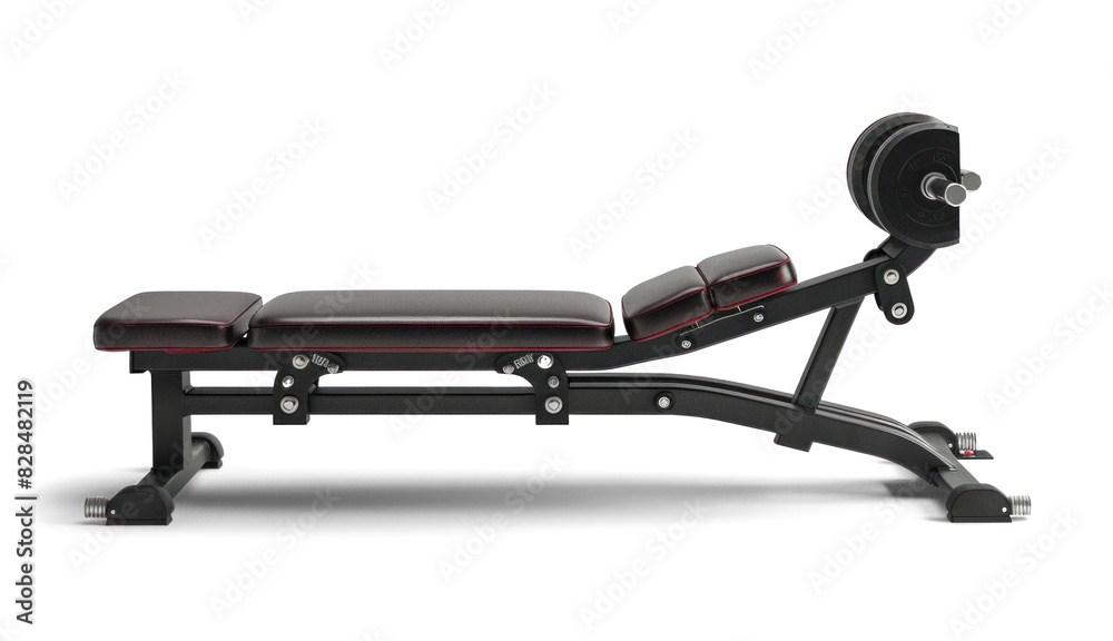 Adjustable Weight Bench with Barbell on Transparent Background