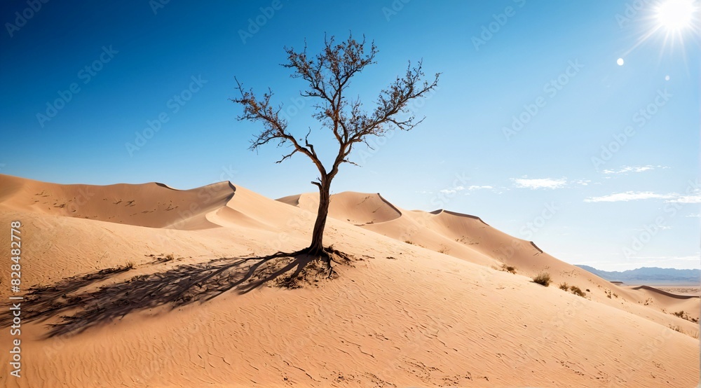 Desert Landscape at Sunset with a Joshua Tree in the Foreground. Sand. Sky. Blue. Nature. Sand. Dune. 