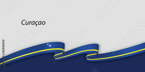 3d ribbon with national flag Curacao isolated on white background
