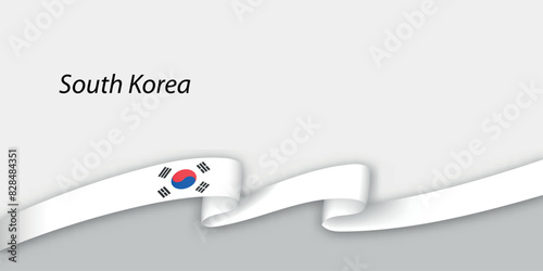 3d ribbon with national flag South Korea isolated on white background