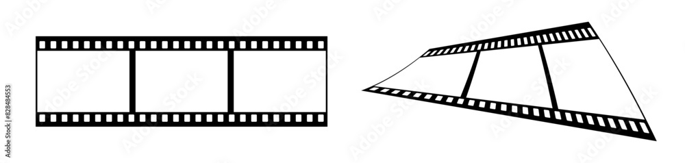3d 35mm film strip vector design with 3 frames on white background. Black film reel symbol illustration to use for photography, television, cinema, photo frame.