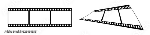 3d 35mm film strip vector design with 3 frames on white background. Black film reel symbol illustration to use for photography, television, cinema, photo frame.