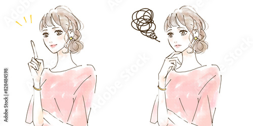 Obraz na płótnie ポジティブとネガティブ女性のイラストセット w salonie