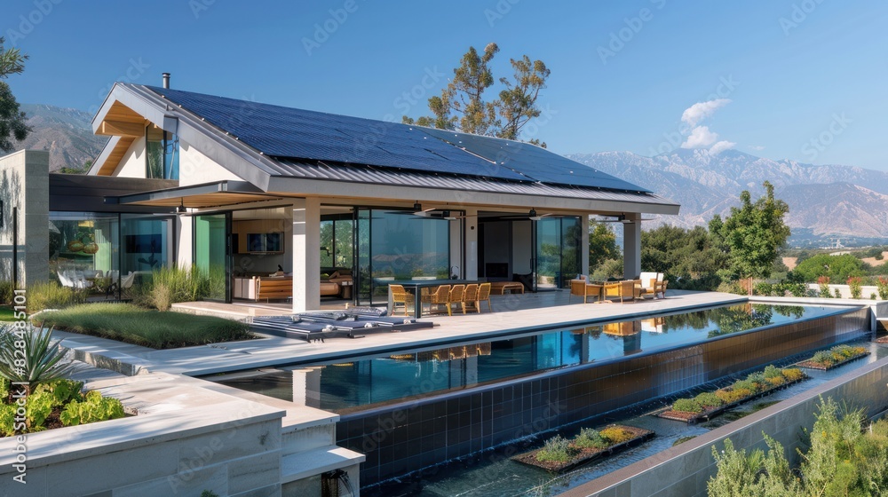 A solar-powered home with a focus on sustainability and energy efficiency