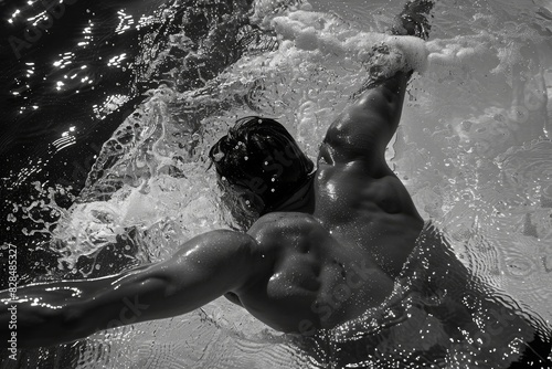 Swimmer Executing Perfect Backstroke in Streamlined Position - Technique and Precision in Aquatic Sports Photography