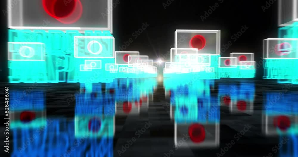 Made in Japan technology export symbol abstract cyber concept. Digital technology and computer background seamless and looped 3d animation.