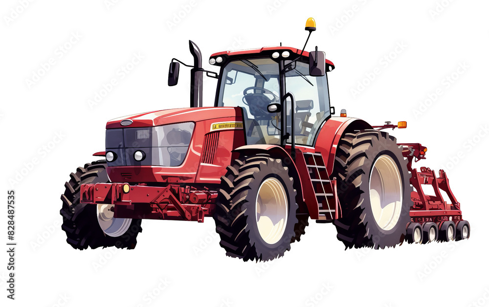 High-quality image of a modern red tractor with large wheels, used in agriculture and farming, highlighting its machinery and functionality. High-quality image of a modern red tractor with large wheels, used in agriculture and farming, highlighting its machinery and functionality.