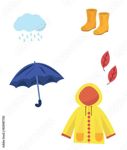 Clothing and items for autmn. Autmn season clothing vector ilklustration set