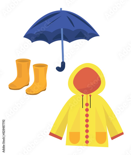 Clothing and items for autmn. Autmn season clothing vector ilklustration set