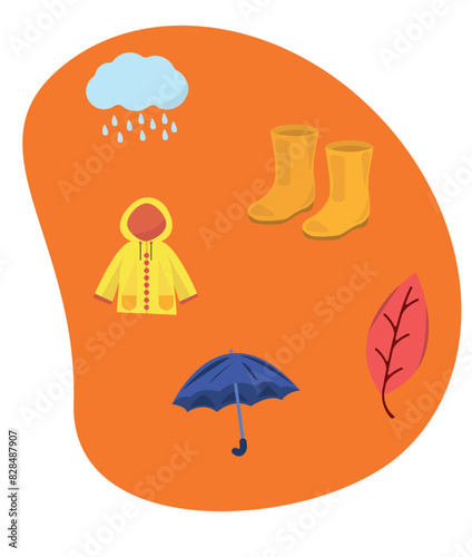 Clothing and items for autmn. Autmn season clothing vector ilklustration set