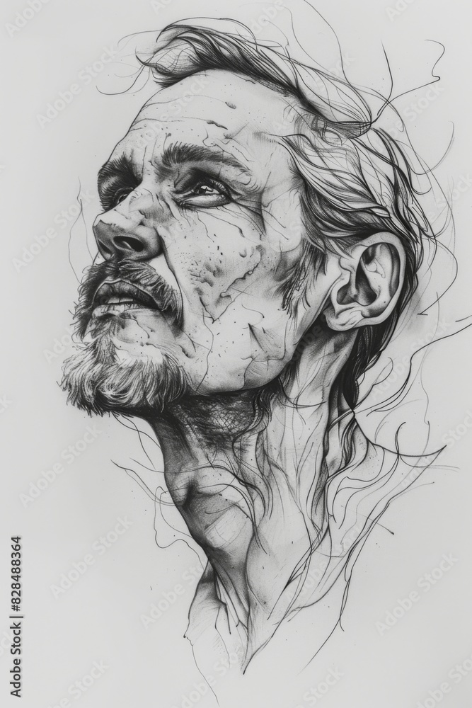 A monochrome masterpiece capturing the intricate details of a mans contemplative expression A monochrome masterpiece capturing the intricate details of a mans contemplative expression