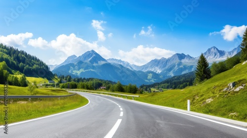 Curved road in the mountains on a beautiful clear day