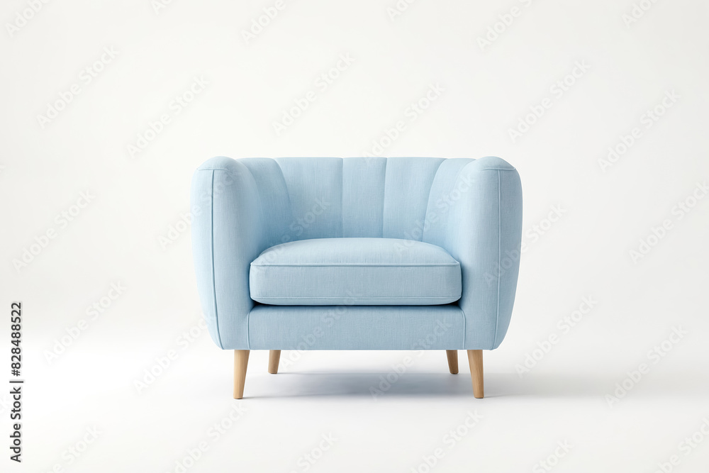 Blue armchair with wooden legs on a white background Blue armchair with wooden legs on a white background
