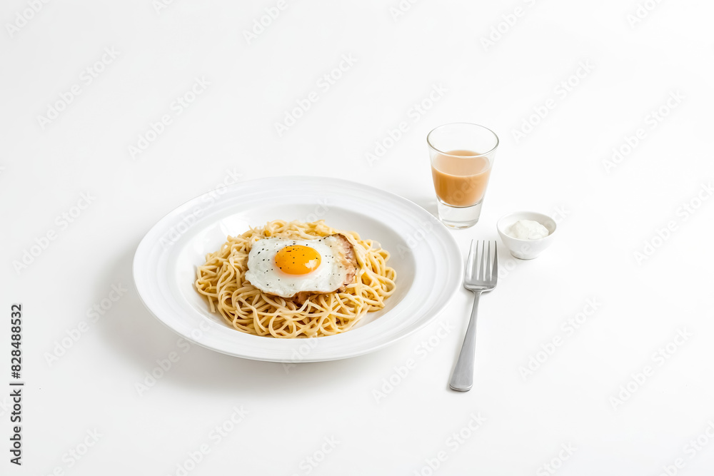 Spaghetti with Fried Egg and a Side of Cream Spaghetti with Fried Egg and a Side of Cream