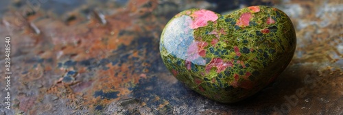 Heart-Shaped Unakite Gemstone for Healing and Energy Generative AI photo